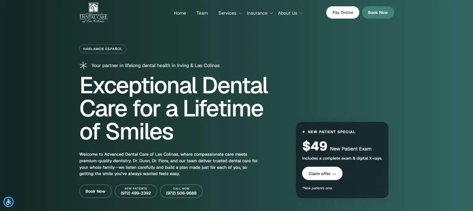 Advanced Dental Care of Las Colinas website designed by DoctorsInternet