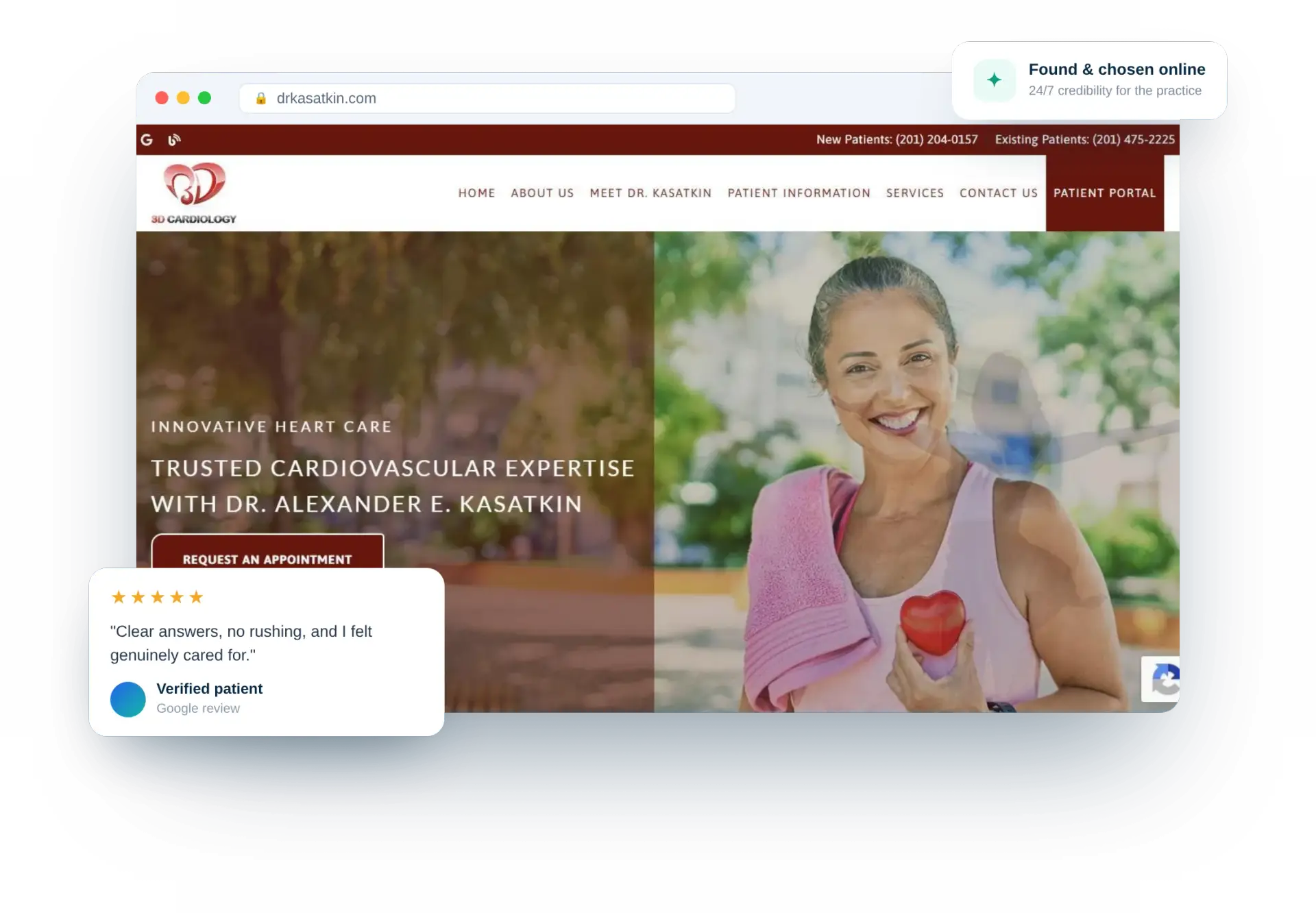 Dr. Alexander Kasatkin 3D Cardiology website by DoctorsInternet with a five-star patient review